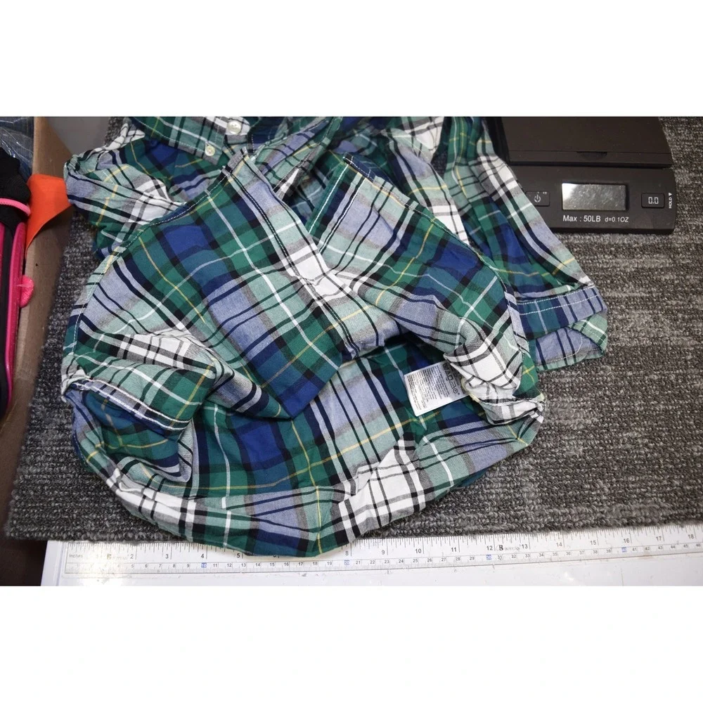 Gap Kids Blue Green White Check Plaid Long Sleeve Button Down Shirt BOYS 8 M